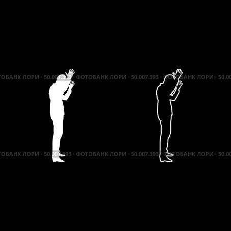 Concept of failure what is it for me problem Man raised hands silhouette icon set white color vector illustration flat style simple image. Стоковая иллюстрация, агентство Ingram Publishing / Фотобанк Лори