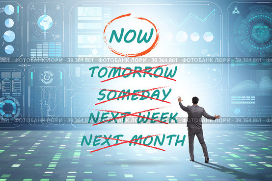 Concept of procrastination with now or later. Стоковое фото, фотограф Elnur / Фотобанк Лори