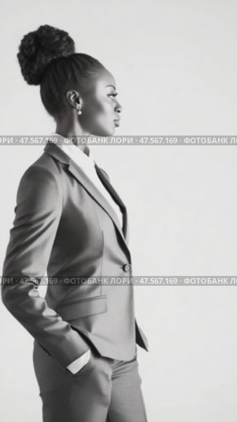 Confident businesswoman posing in studio with white background. Стоковое AI-видео, аниматор Юрий Поздников / Фотобанк Лори