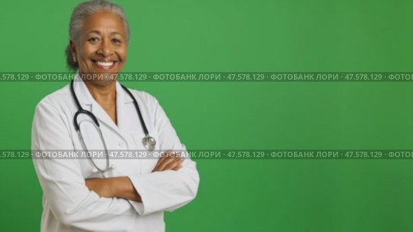 Confident medical professional smiling in front of green screen in seamless transition. Стоковое AI-видео, аниматор Владимир Федоров / Фотобанк Лори