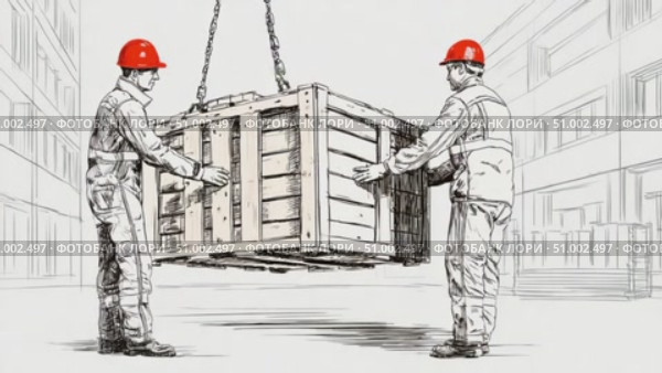 Construction workers handling wooden crate. Стоковое AI-видео, аниматор Юрий Поздников / Фотобанк Лори
