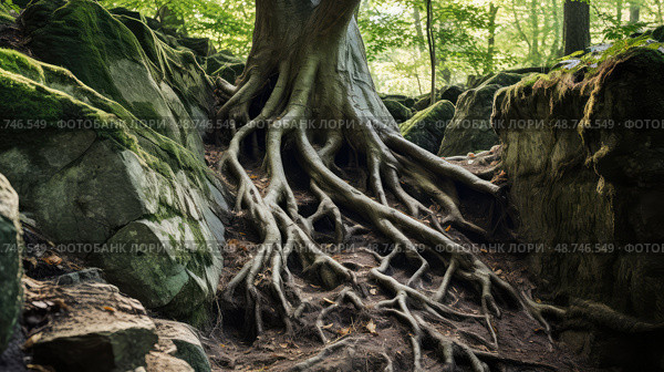 contortion tree roots ai generated. Стоковое AI-изображение, AI-художник Vectorwin / Фотобанк Лори