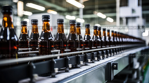 conveyor bottling line ai generated. Стоковое AI-изображение, AI-художник Vectorwin / Фотобанк Лори