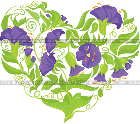 Convolvulus Flowers heart isolated on white background - design for wedding invitation or Valentines Day card. Стоковая иллюстрация, агентство Ingram Publishing / Фотобанк Лори