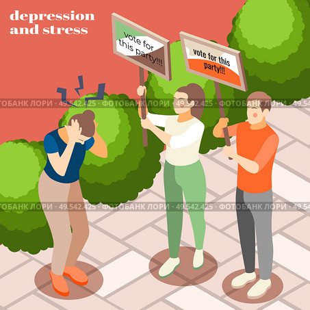 Coping with stressing you politics isometric background composition with parties campaigning activists embarrassing potential voter vector illustration. Стоковая иллюстрация, агентство Ingram Publishing / Фотобанк Лори