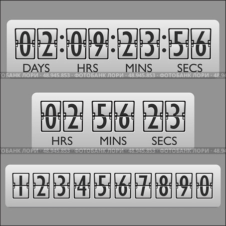 Countdown clock timer mechanical numbers board panel indicator display vector illustration. Стоковая иллюстрация, агентство Ingram Publishing / Фотобанк Лори