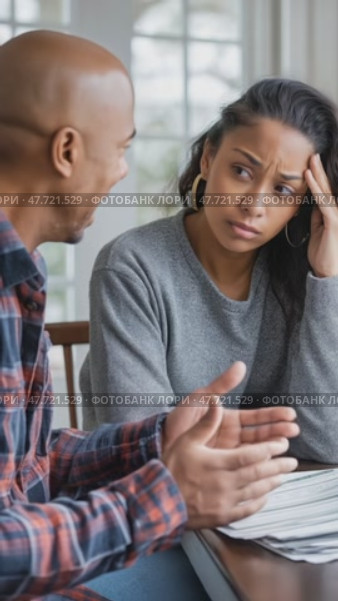 Couple arguing at home over financial problems. Стоковое AI-видео, аниматор Юрий Поздников / Фотобанк Лори