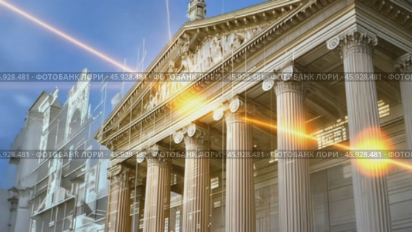 Courthouse transforming from blueprint to reality with light rays. Стоковое AI-видео, аниматор Юрий Поздников / Фотобанк Лори