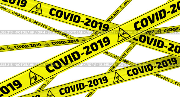 COVID-2019. Yellow warning tapes. Стоковая иллюстрация, иллюстратор WalDeMarus / Фотобанк Лори
