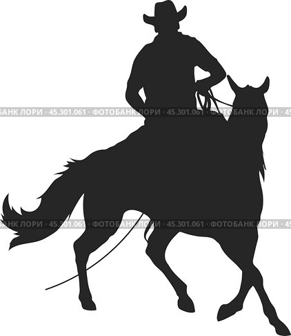 Cowboy with lasso riding a horse, isolated vector silhouette. Стоковая иллюстрация, иллюстратор Долотова Елена Викторовна / Фотобанк Лори