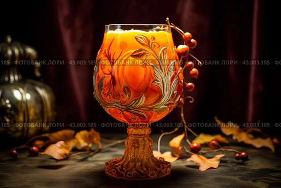 Creamy Pumpkin drink glass. Generate Ai. Стоковое AI-изображение, AI-художник Иван Рябоконь / Фотобанк Лори