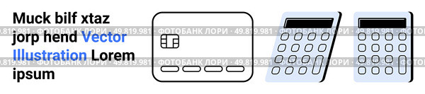 Credit card and two calculators shown alongside placeholder text. Ideal for financial analysis, business planning, accounting, budgeting, educational materials, banking, e-commerce. Landing page. Credit Card and Calculators with Text Elements for Financial and Business Presentations. Стоковая иллюстрация, агентство Ingram Publishing / Фотобанк Лори