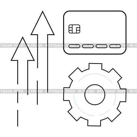 Credit card, gear, and upward arrows representing financial growth, system efficiency, and progress. Ideal for finance, banking, technology, business development fintech automation improvement. Credit Card, Gear, and Upward Arrows Symbolizing Financial Growth and System Efficiency. Стоковая иллюстрация, агентство Ingram Publishing / Фотобанк Лори