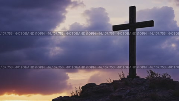 Cross at sunset, crucifixion of Jesus Christ. Стоковое AI-видео, аниматор Ирина Старикова / Фотобанк Лори