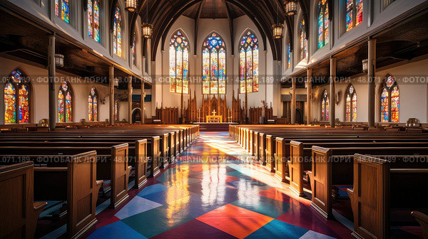 crucifix church interior ai generated. Стоковое AI-изображение, AI-художник Vectorwin / Фотобанк Лори