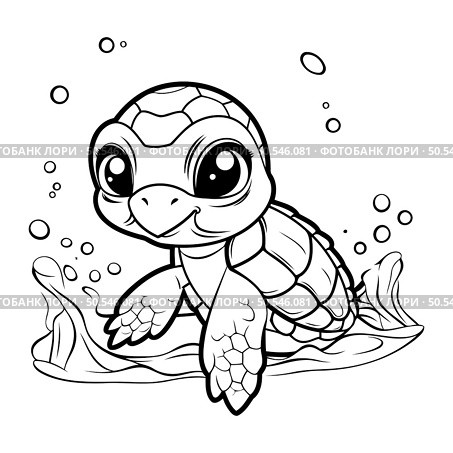 Cute cartoon turtle. Vector illustration. Coloring book for children. Стоковая иллюстрация, агентство Ingram Publishing / Фотобанк Лори