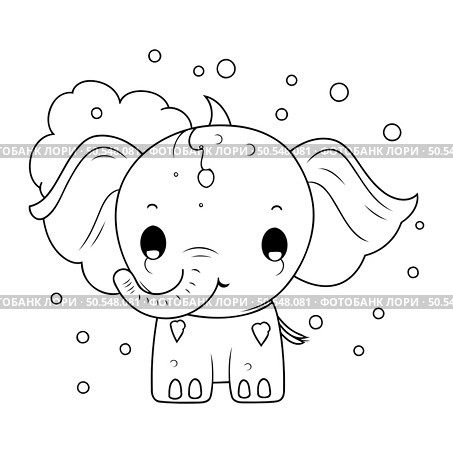 cute elephant animal cartoon vector illustration graphic design in black and white. Стоковая иллюстрация, агентство Ingram Publishing / Фотобанк Лори