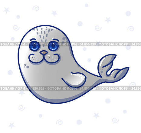 Cute funny cartoon seal - sea calf. Стоковая иллюстрация, иллюстратор Эльвира Рахманова / Фотобанк Лори