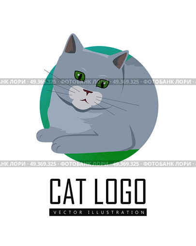 Cute grey cat playing with toy flat vector illustration isolated on white background. Purebred pet. Domestic friend and companion animal. For pet shop ad, hobby concept, breeding. Cute Grey Cat. Стоковая иллюстрация, агентство Ingram Publishing / Фотобанк Лори