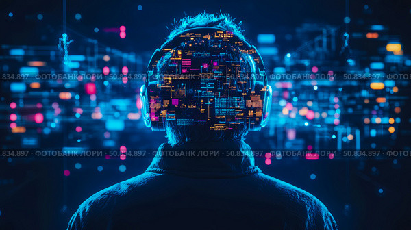 Cyberpunk immersion: Mind interface, virtual world integration for new generation technologies of simulated reality. Стоковое AI-изображение, AI-художник Данила Большаков / Фотобанк Лори