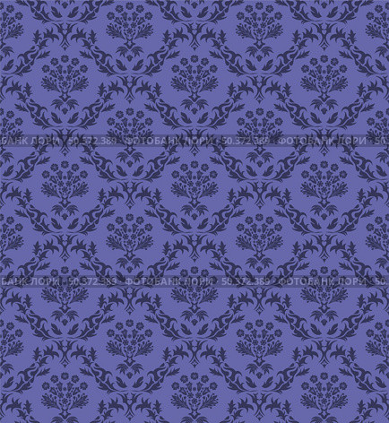 Damask Seamless Vector Pattern.  Elegant Design in Royal  Baroque Style Background Texture in Very Peri color. Floral and Swirl Element.  Ideal for Textile Print and Wallpapers. Стоковая иллюстрация, агентство Ingram Publishing / Фотобанк Лори