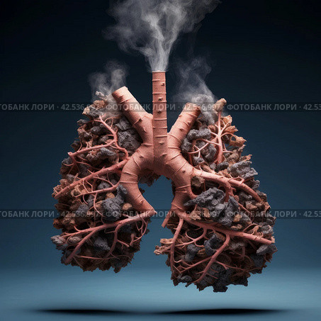 Darkened Lungs after smoking. Generate Ai. Стоковое AI-изображение, AI-художник Иван Рябоконь / Фотобанк Лори