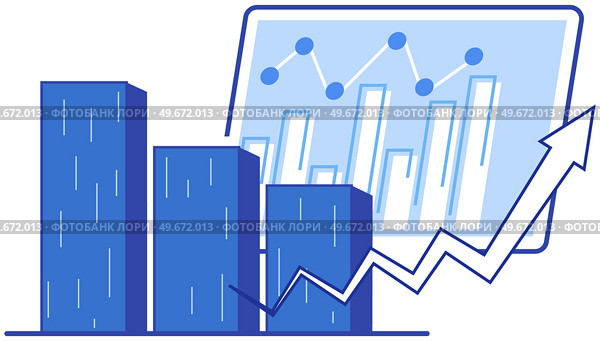 Data analysis and investment. Statistical calculations, financial research. Analysis of statistics for business strategy planning. Development of finance on growing graph, chart vector illustration. Statistical calculations, financial analysis. Analysing statistics for business strategy planning. Стоковая иллюстрация, агентство Ingram Publishing / Фотобанк Лори