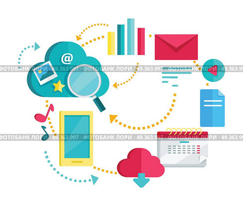 Data Storage Service Banner. Data storage service banner. Networking communication and data icons on white background. Data protection, global storage and online cloud storage, security and privacy, backup, cloud computing. Стоковая иллюстрация, агентство Ingram Publishing / Фотобанк Лори