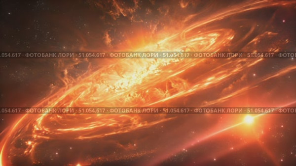 Dazzling display of interstellar brilliance within a spiral galaxy, highlighted by solar flares and cosmic activity. Стоковое AI-видео, аниматор Данила Большаков / Фотобанк Лори