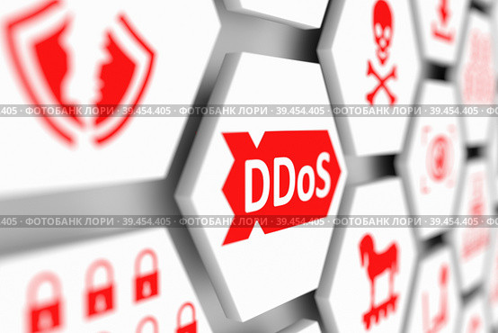 DDoS concept cell blurred background 3d illustration. Стоковая иллюстрация, иллюстратор Максим Иванов / Фотобанк Лори