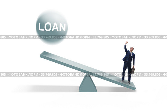 Debt and loan concept with businessman and seesaw. Стоковое фото, фотограф Elnur / Фотобанк Лори