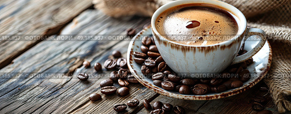 decaf mug of coffee in outdoor fall coffee shop. Стоковое AI-изображение, AI-художник Anastasy Yarmolovich / Фотобанк Лори