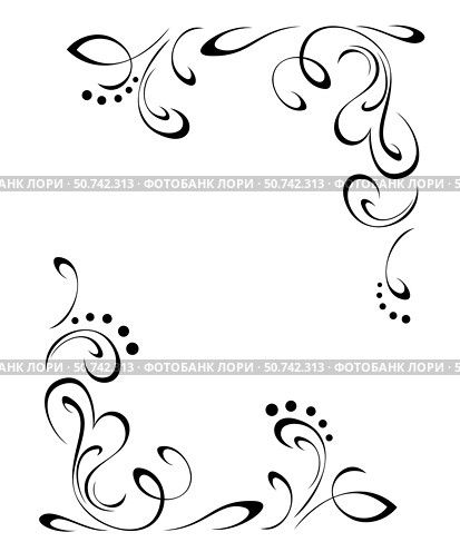 Декоративная прямоугольная рамка с абстрактным витиеватым орнаментом. Decorative rectangular frame with abstract ornate ornament. Стоковая иллюстрация, иллюстратор LIUBOV MINAKOVA / Фотобанк Лори