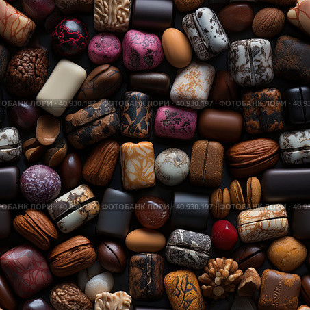 Delicious chocolate praline, ultra realistic food photo. Flat lay. Generated by AI. Стоковое AI-изображение, AI-художник Ярославский Максим / Фотобанк Лори