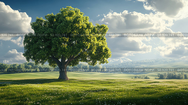 dendrology tree field ai generated. Стоковое AI-изображение, AI-художник Vectorwin / Фотобанк Лори