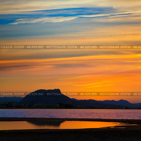 Denia Las Marinas sunset beach in Punta Molins at Alicante Mediterranean Spain. Стоковое фото, агентство Ingram Publishing / Фотобанк Лори