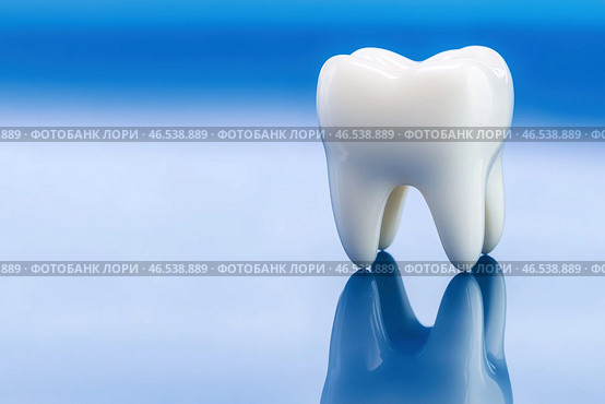 Dental implant, toothache concept on blue background. Стоковое AI-изображение, AI-художник Станислав Тарко / Фотобанк Лори
