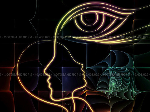 Design on the subject of intuition between parent and child made of profiles of woman and child, human eye and abstract elements. Стоковое фото, агентство Ingram Publishing / Фотобанк Лори