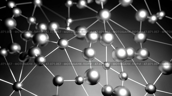 Design.A bright interesting animation on which a grid is created as if made of atoms and it is interconnected and it fluctuates a little. Стоковая иллюстрация, иллюстратор David Kashakhi / Фотобанк Лори