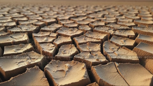 Detailed view of cracked, dry earth, showcasing the textured patterns of drought-affected soil. Concept of ecological disaster, negative human impact on environment. Стоковое AI-видео, аниматор Sergey Grishin / Фотобанк Лори