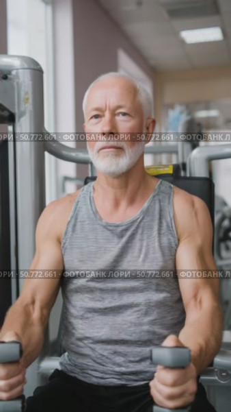 Determined senior man lifting dumbbells in gym. Стоковое AI-видео, аниматор Юрий Поздников / Фотобанк Лори