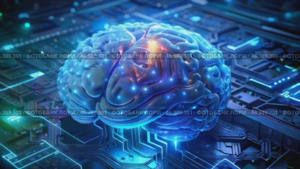 Digital Brain Connected to Circuitry Illuminates the Future of Technology and Neuroscience in a Captivating Display of Innovation. Стоковое AI-видео, аниматор Оксана Медведева / Фотобанк Лори