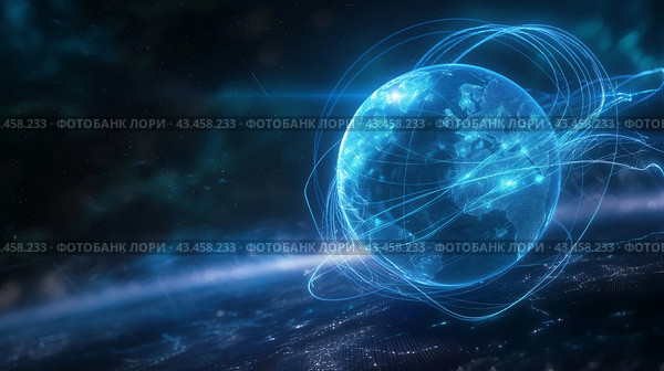 Digital Earth with Glowing Network Connections. Стоковое AI-изображение, AI-художник Кирилл Черезов / Фотобанк Лори