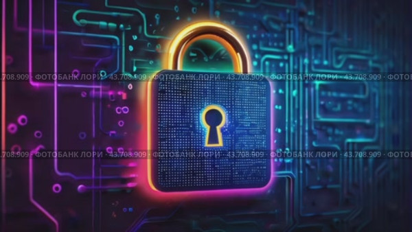 Digital lock icon on intricate circuitry. Cybersecurity and data protection. Стоковое AI-видео, аниматор Елена Никишина / Фотобанк Лори
