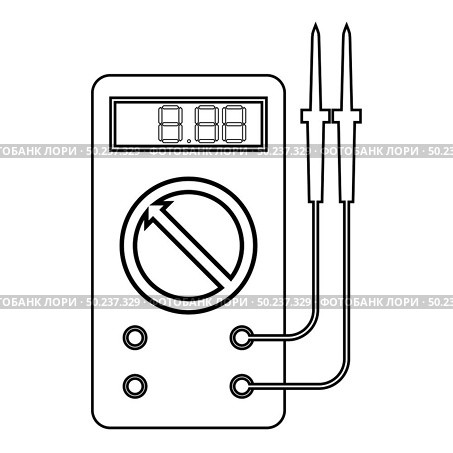 Digital multimeter for measuring electrical indicators AC DC voltage amperage ohmmeter power with probes icon outline black color vector illustration flat style simple image. Стоковая иллюстрация, агентство Ingram Publishing / Фотобанк Лори