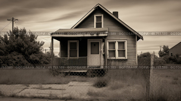 dilapidated distressed house ai generated. Стоковое AI-изображение, AI-художник Vectorwin / Фотобанк Лори