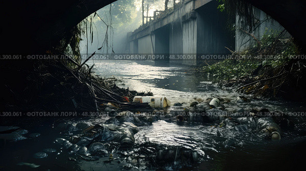 discharge sewage water. Стоковое AI-изображение, AI-художник Vectorwin / Фотобанк Лори