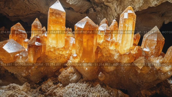 Discover mesmerizing golden crystals thriving in an underground cave, showcasing nature's incredible artistry and geological beauty beneath the surface. Стоковое AI-видео, аниматор Данила Большаков / Фотобанк Лори