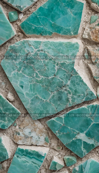 Displayed is a stunning texture of amazonite mineral stone featuring vivid teal shades and striking natural patterns that capture the essence of geological artistry Generative AI. Стоковое AI-изображение, AI-художник Юлия Петровская / Фотобанк Лори