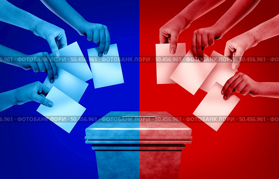 Divided voters with two American political groups and United States culture war between conservative society and liberal ideas as an election debate or US voter divisions with 3D illustration elements. Стоковое фото, агентство Ingram Publishing / Фотобанк Лори